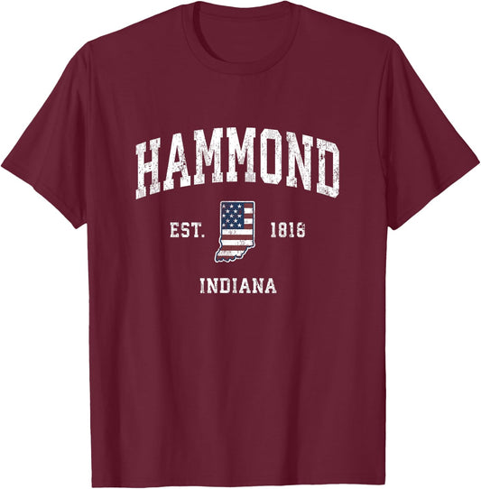 Hammond Indiana IN Vintage American Flag Sports Design T-Shirt - T-Shirt | Maroon