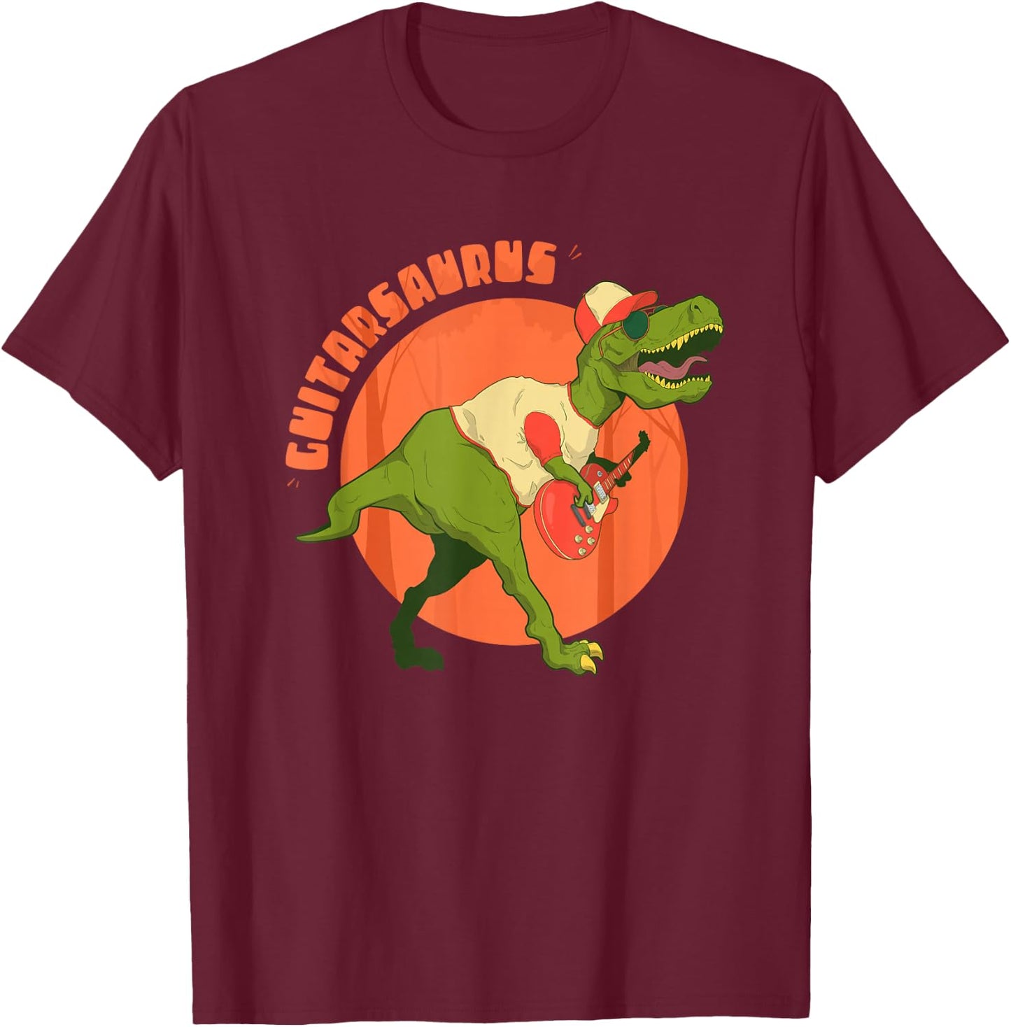 Guitarsaurus T rex Guitar Saurus Dinosaur Men Boys T-Shirt - T-Shirt | Maroon