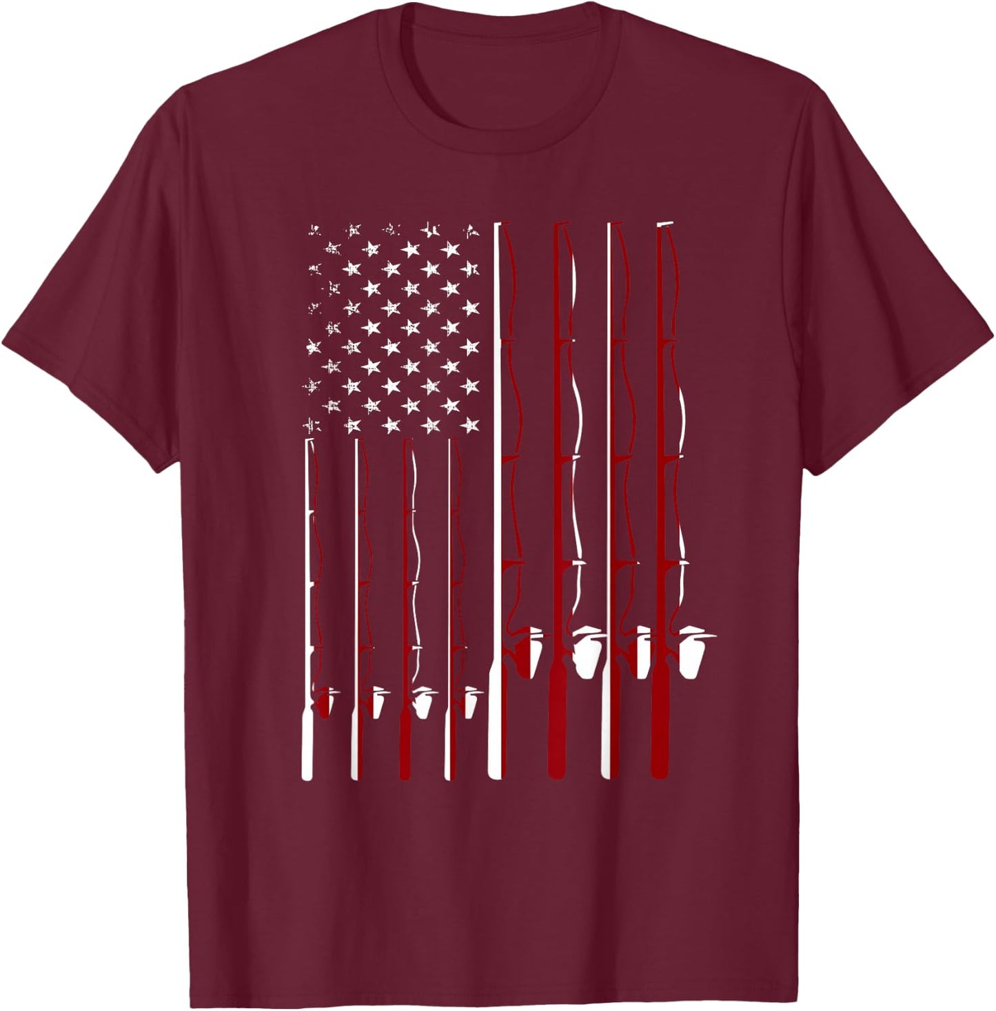 Fishing Pole American Flag 4th Of July Patriotic Men Women T-Shirt - T-Shirt | Maroon