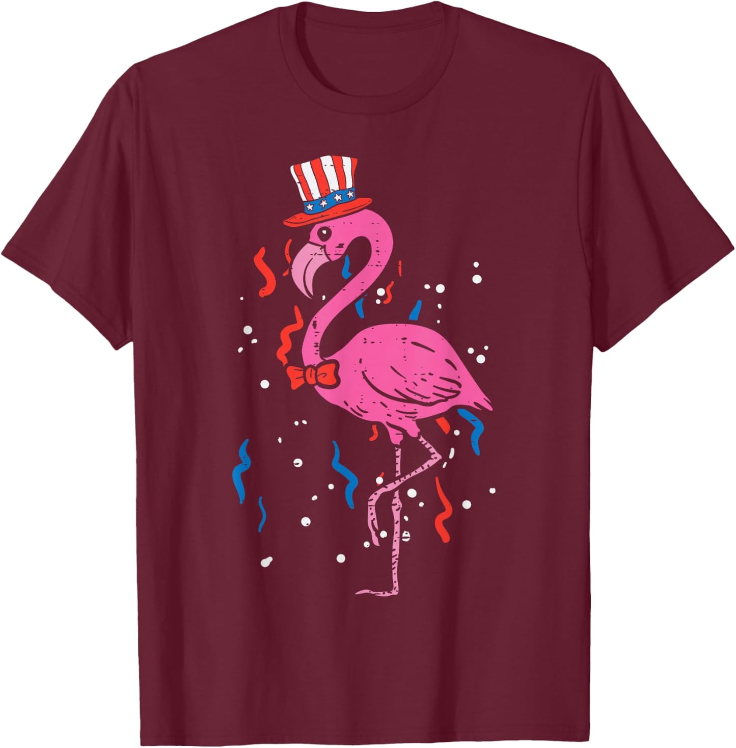 Flamingo American Flag USA 4th Of July Fourth Patriot Animal T-Shirt - T-Shirt | Maroon