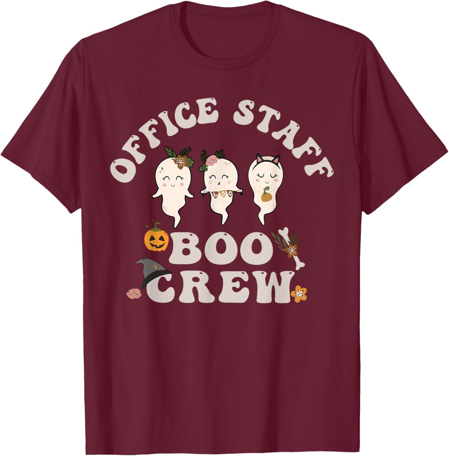 Halloween Office Staff Boo Crew Cute Ghost Fall Office Squad T-Shirt - T-Shirt | Maroon