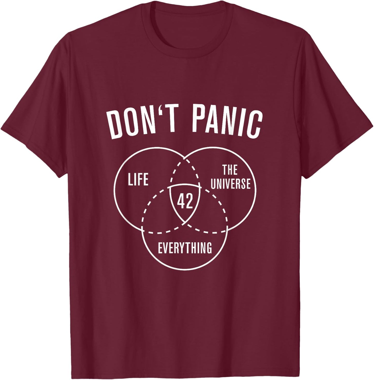 42 Answer to Life Universe and Everything Don't Panic T-Shirt - T-Shirt | Maroon