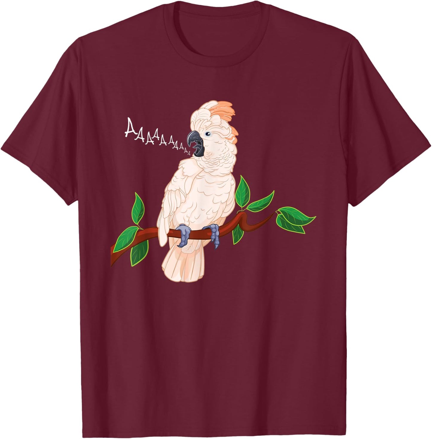 Moluccan Cockatoo on a Branch Screaming T-Shirt - T-Shirt | Maroon