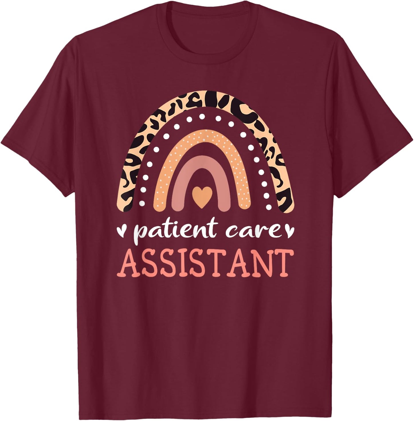 Patient Care Assistant Leopard Rainbow Nurse PCA T-Shirt - T-Shirt | Maroon