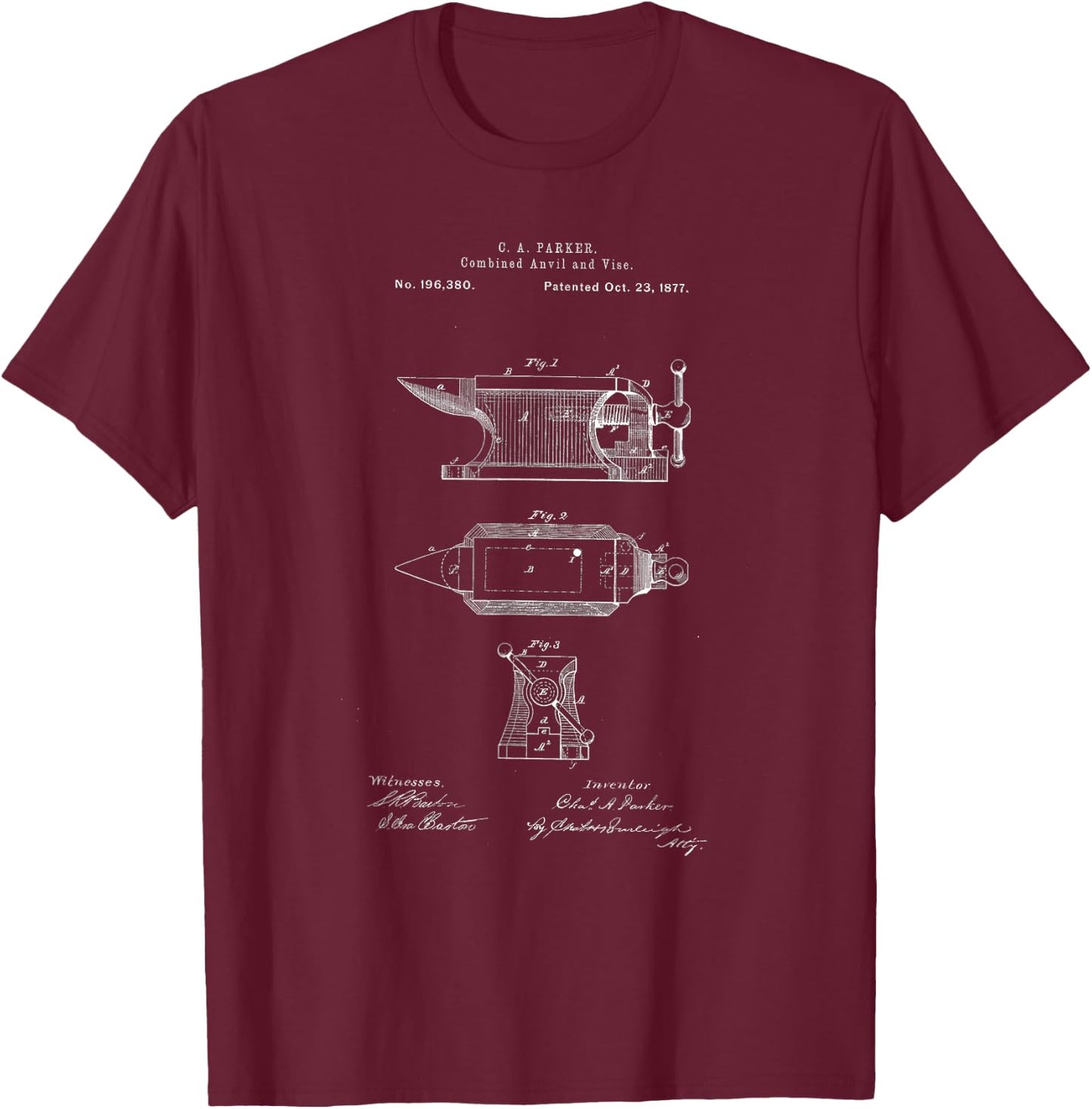 Antique Blacksmith Anvil Patent Print T-Shirt - T-Shirt | Maroon