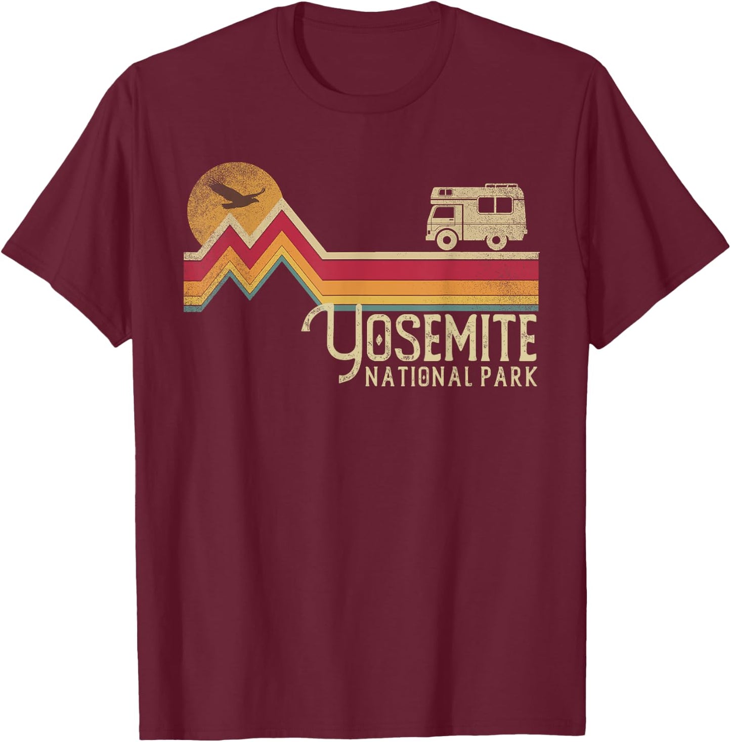 Yosemite National Park Retro Style Vintage California T-Shirt - T-Shirt | Maroon