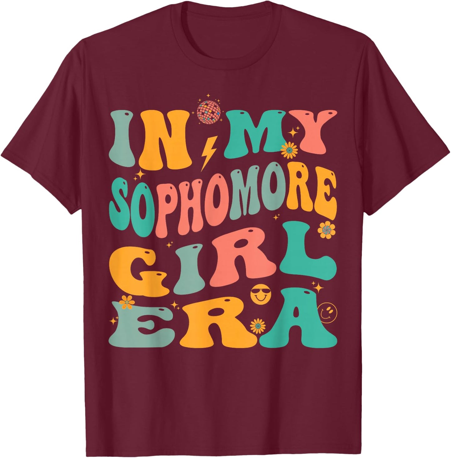 Retro Sophomore Girl Groovy T-Shirt - T-Shirt | Maroon