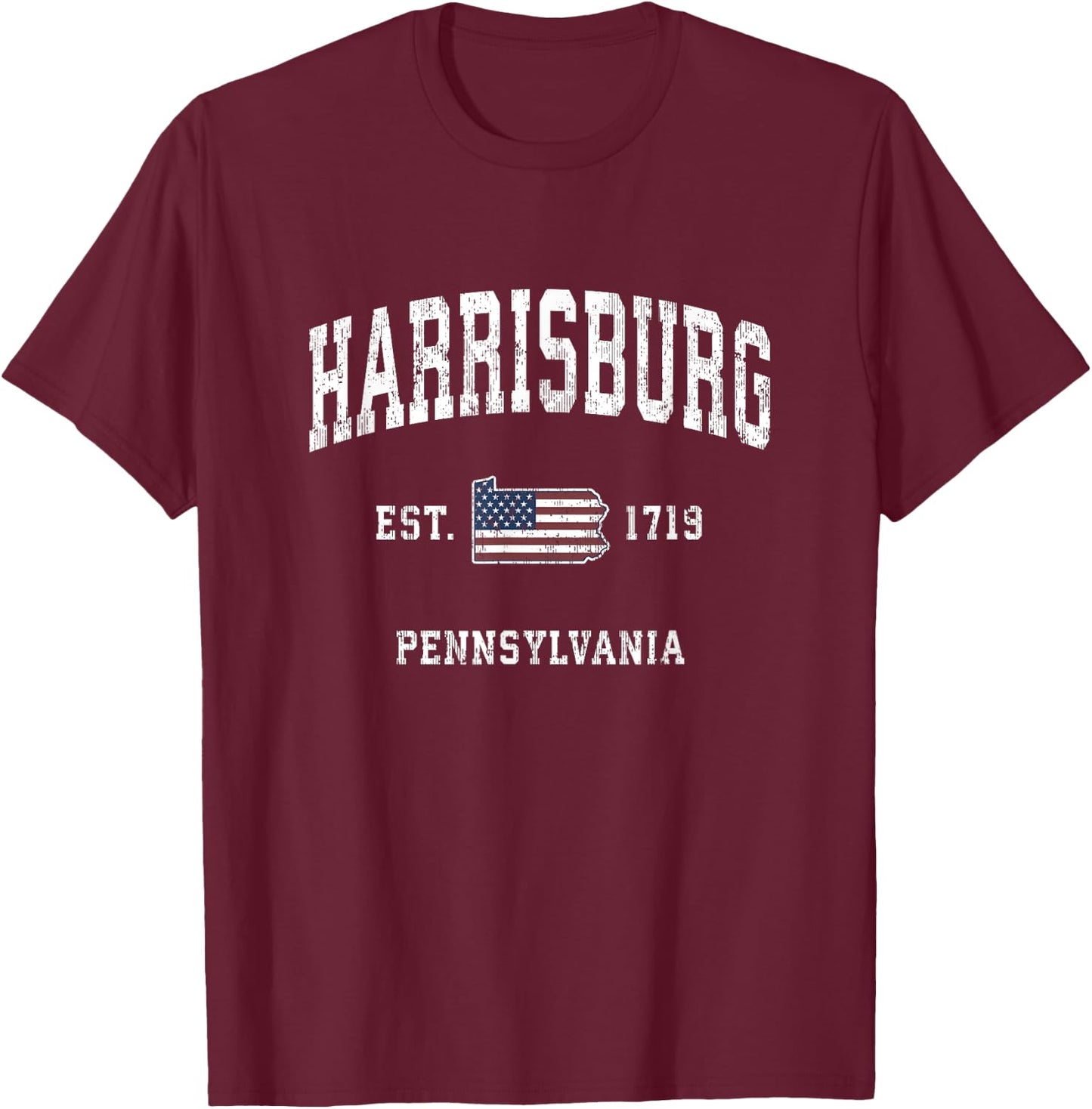 Harrisburg Pennsylvania PA Vintage American Flag Design T-Shirt - T-Shirt | Maroon