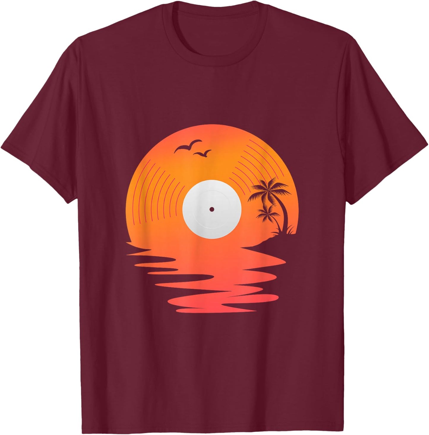 Vinyl Record Retro Disk Sea Beach Turntables Design For DJ T-Shirt - T-Shirt | Maroon