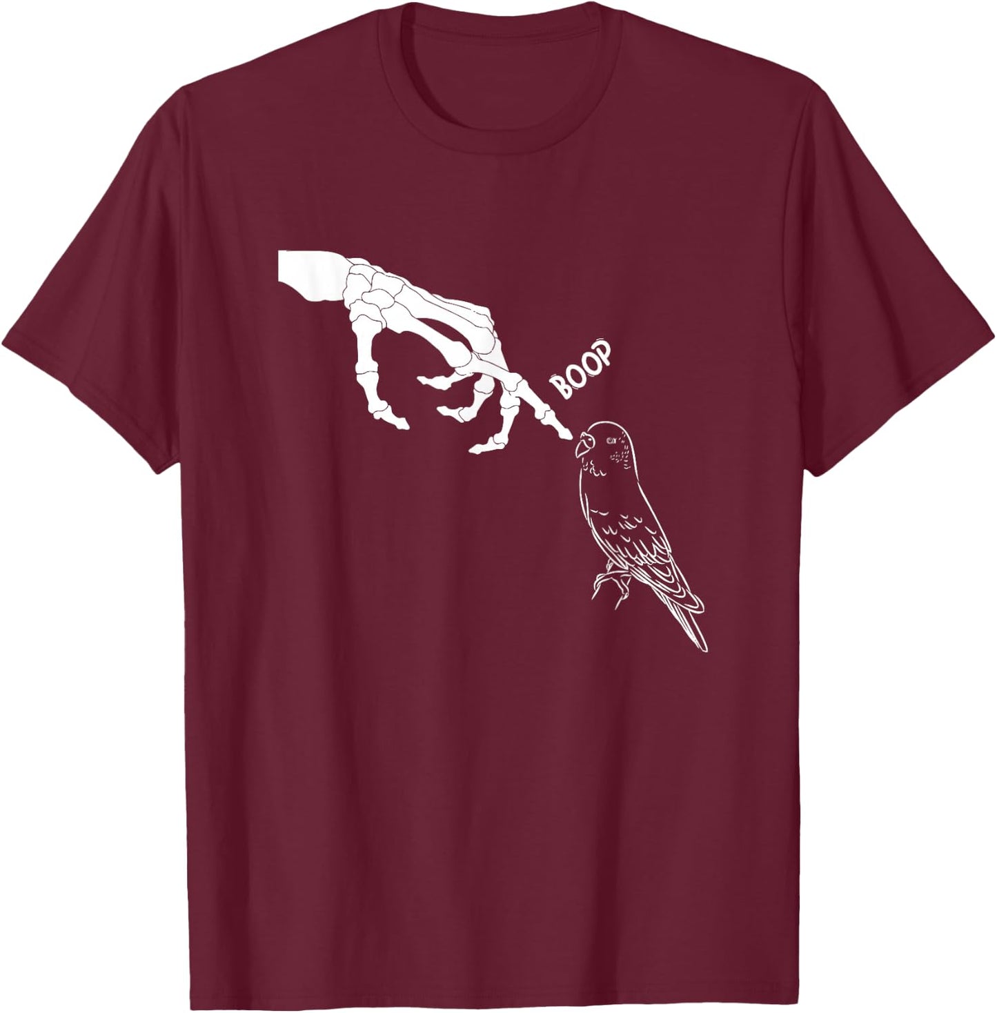 Budgie Skeleton Hand Boop Bird Spooky Halloween Budgerigar T-Shirt - T-Shirt | Maroon