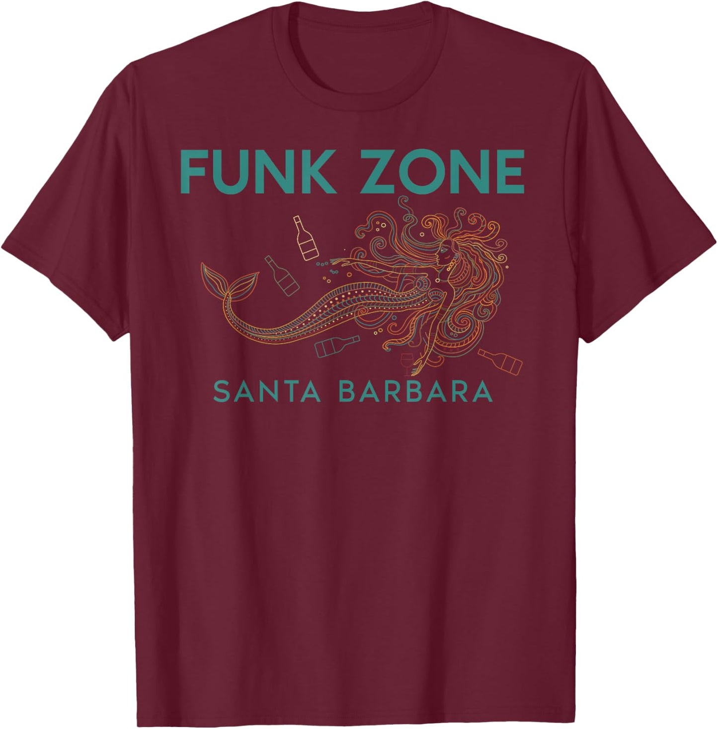 Funk Zone Santa Barbara Wine Drinking Mermaid T-Shirt - T-Shirt | Maroon