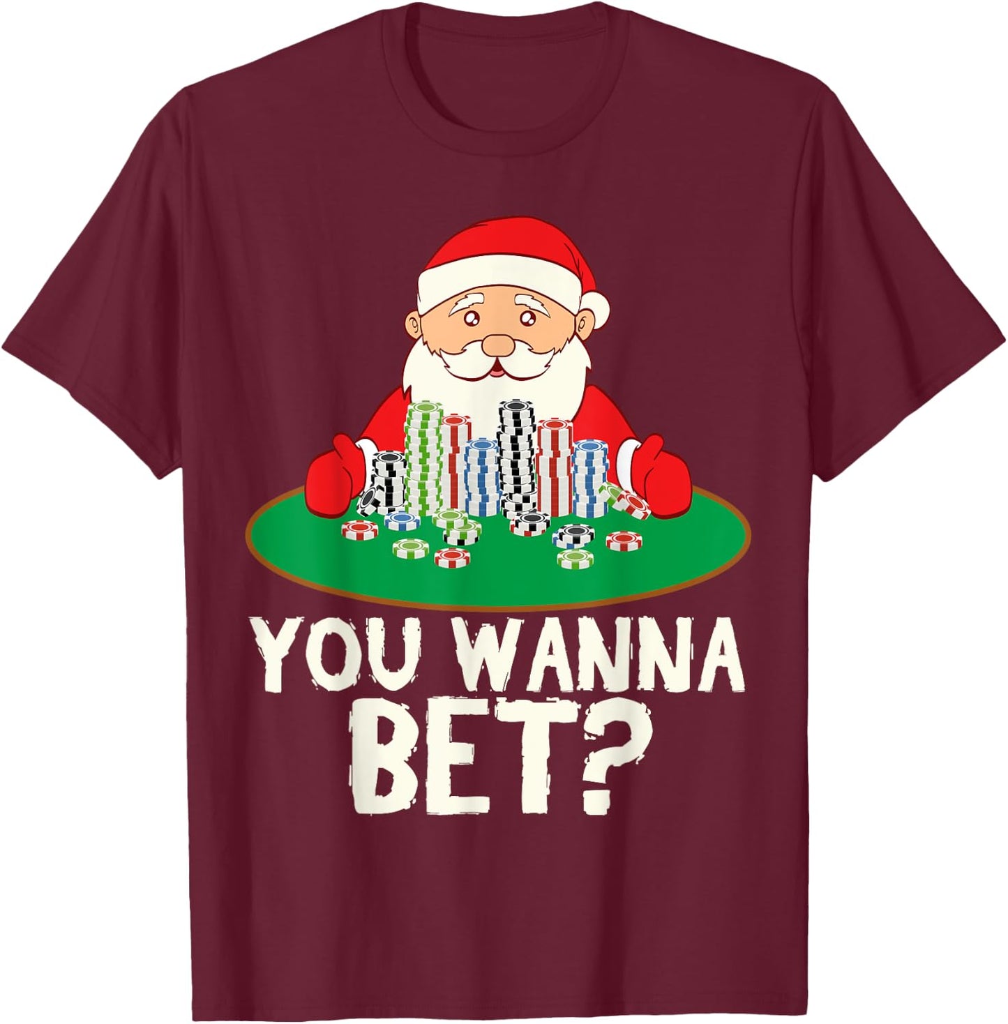 Santa Bet Casino Royal Flush Card Christmas T-Shirt - T-Shirt | Maroon