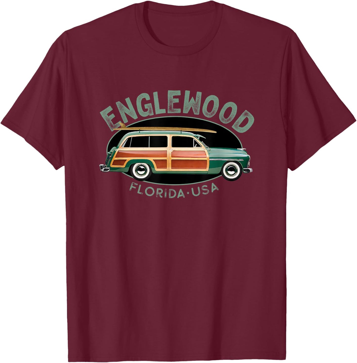 Englewood Florida Vintage surfing design T-Shirt - T-Shirt | Maroon