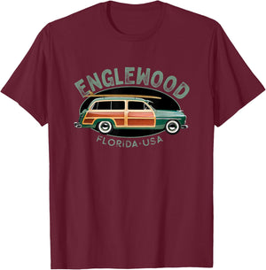 Englewood Florida Vintage surfing design T-Shirt - T-Shirt | Maroon
