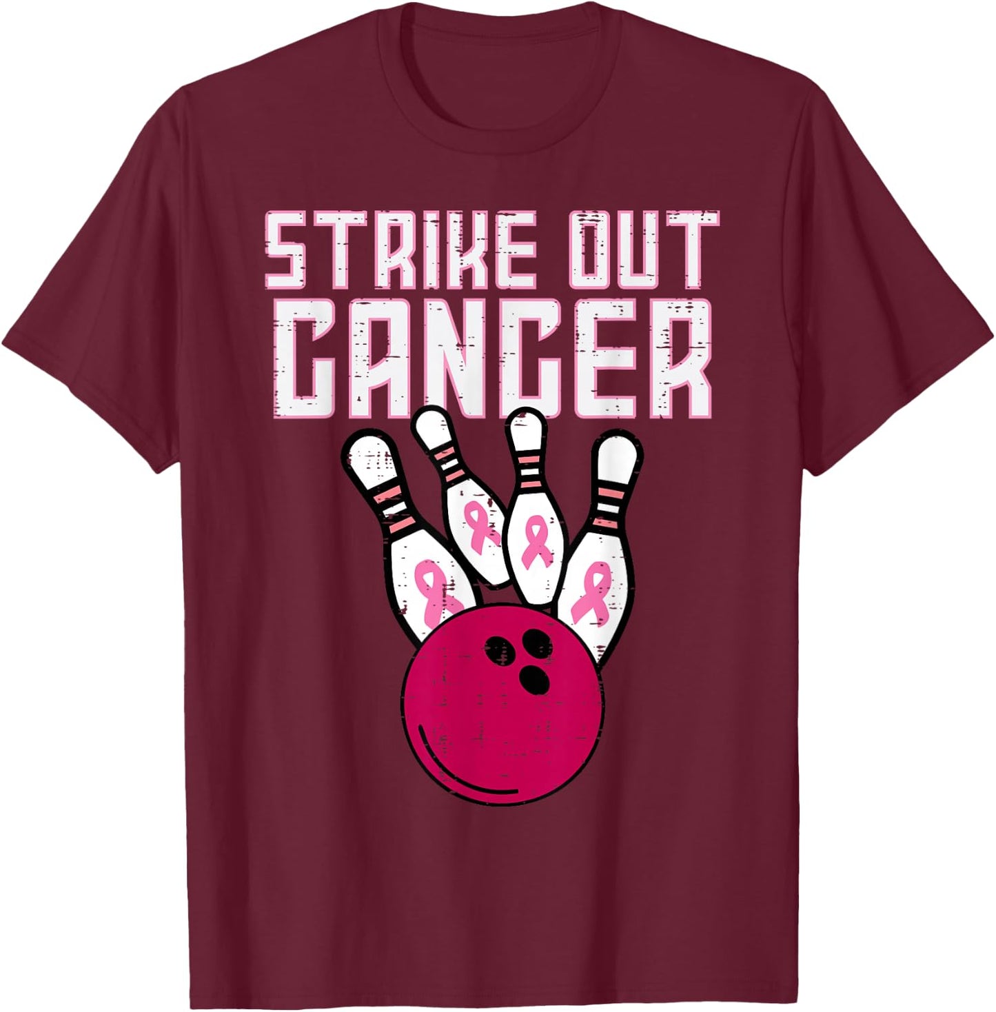 Strike Out Breast Cancer Bowling Awareness Men Women Kids T-Shirt - T-Shirt | Maroon