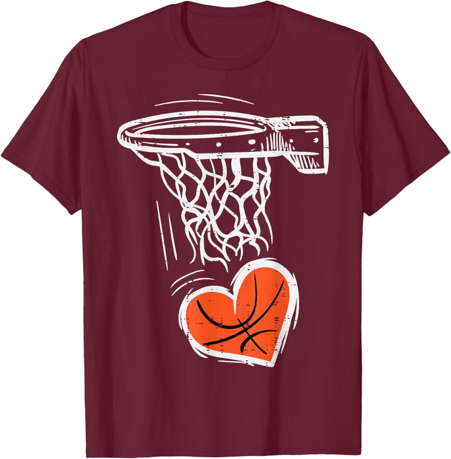 Valentines Day Basketball Heart Men Women Girls Kids Toddler T-Shirt - T-Shirt | Maroon