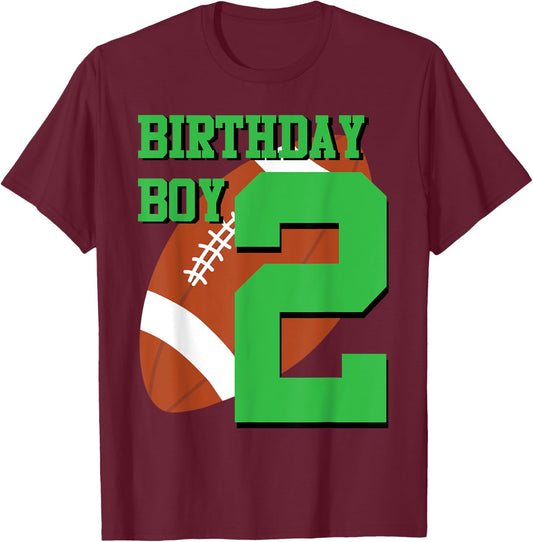 2nd Birthday Football Boy | 2 year old Field Players T-Shirt - T-Shirt | Maroon