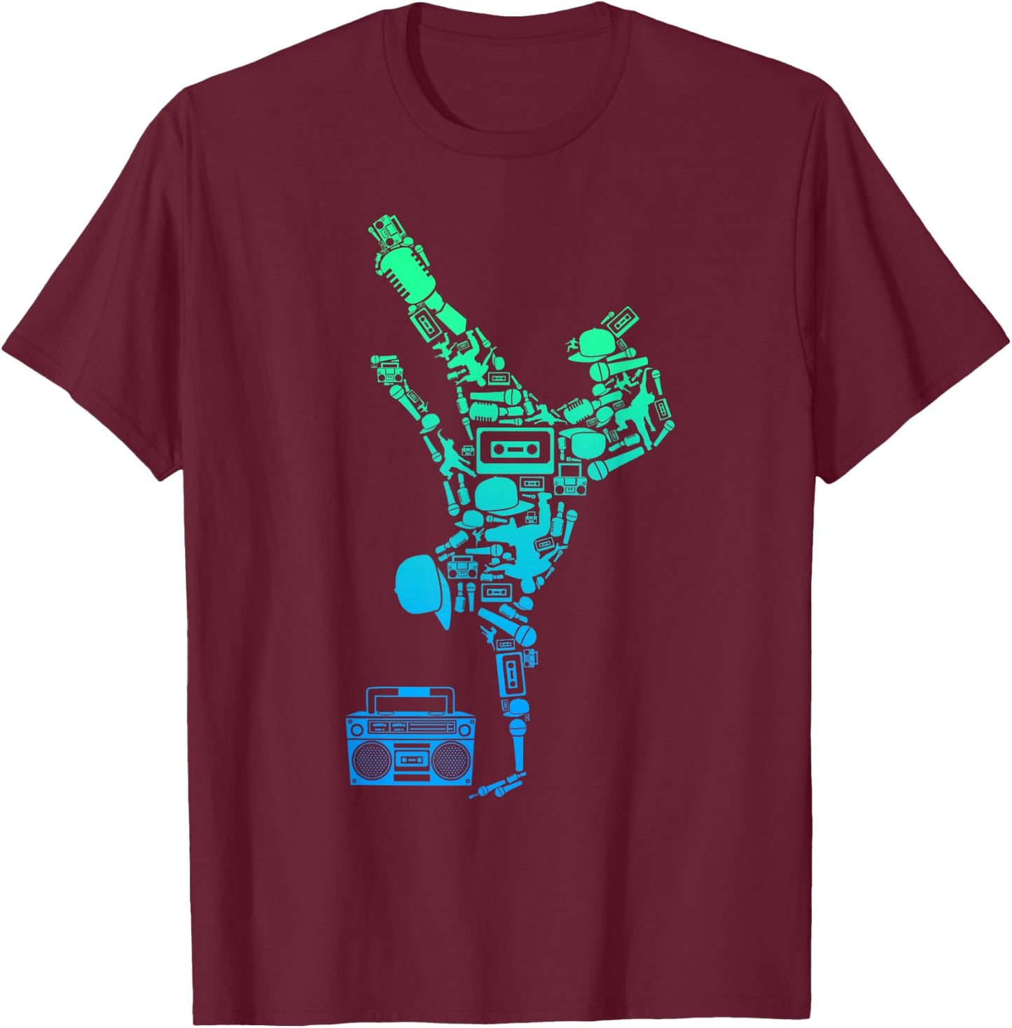 Breakdancer Breakdancing with Hip Hop Dance Music Boombox T-Shirt - T-Shirt | Maroon