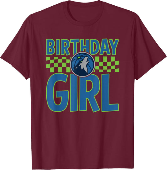 NBA Minnesota Timberwolves Birthday Girl Checkerboard Banner T-Shirt - T-Shirt | Maroon
