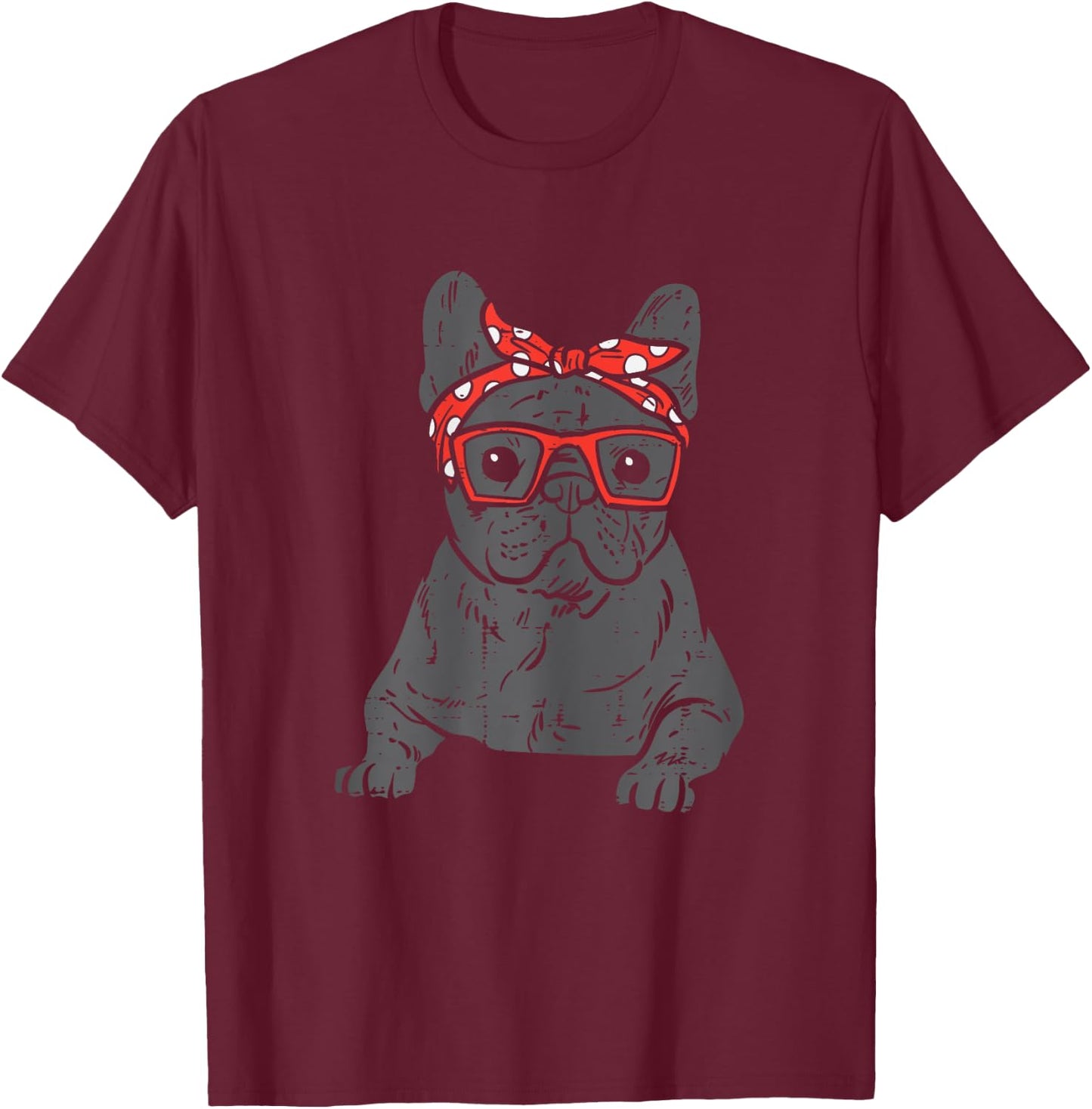French Bulldog Polka Dot Headband Bandana Frenchie Dog Gift Women Kids T-Shirt - T-Shirt | Maroon