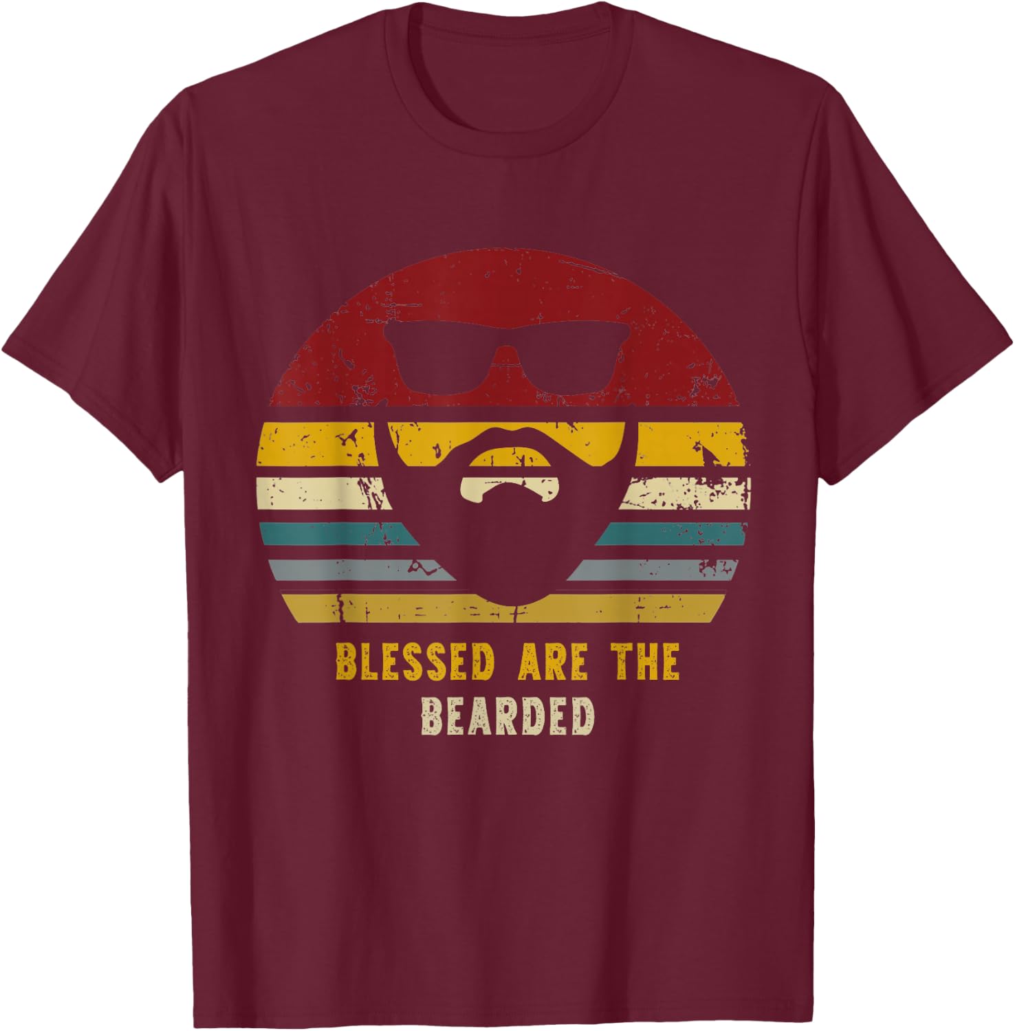 Blessed Are The Bearded Funny Bearded Present T-Shirt - T-Shirt | Maroon