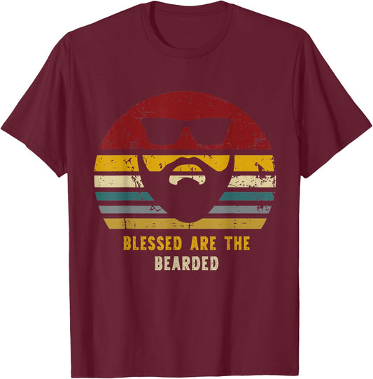 Blessed Are The Bearded Funny Bearded Present T-Shirt - T-Shirt | Maroon