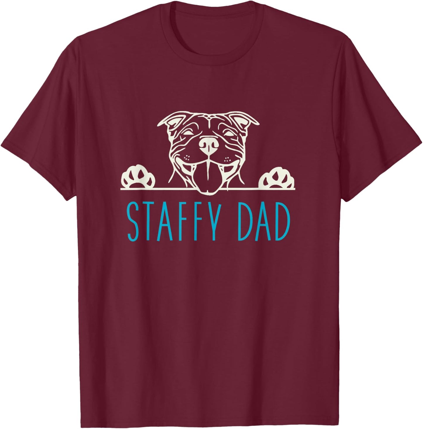 Staffy Dad with Staffordshire Bull Terrier Dog T-Shirt - T-Shirt | Maroon