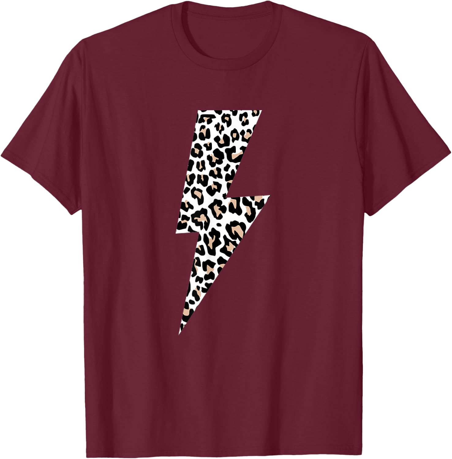 Leopard Lightning Bolt Cheetah Animal Print T-Shirt - T-Shirt | Maroon