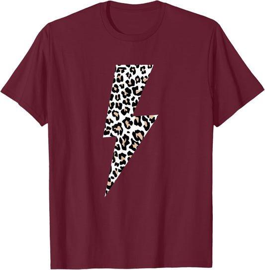 Leopard Lightning Bolt Cheetah Animal Print T-Shirt - T-Shirt | Maroon