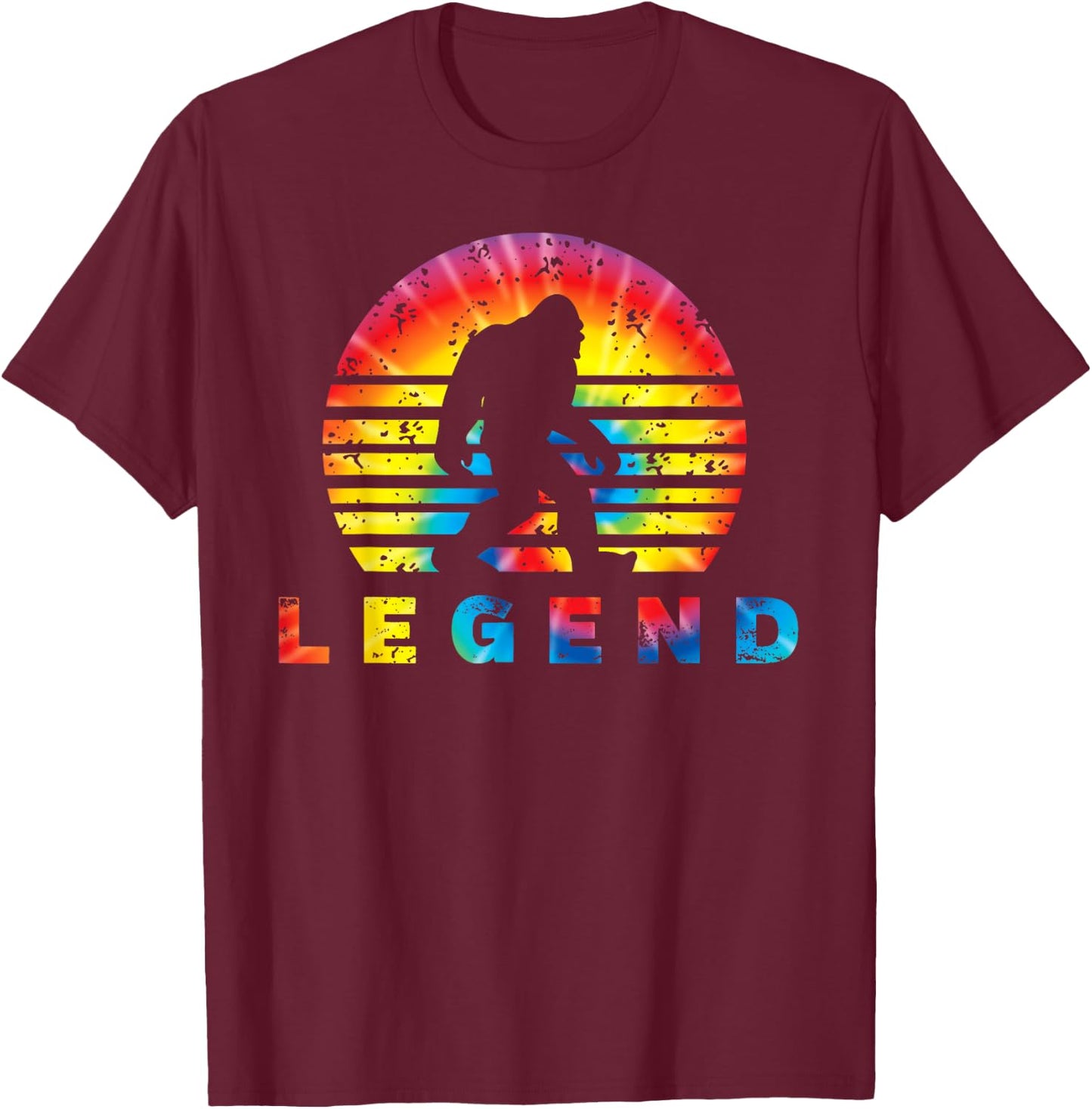 Tie Dye Retro Bigfoot Legend Silhouette T-Shirt - T-Shirt | Maroon