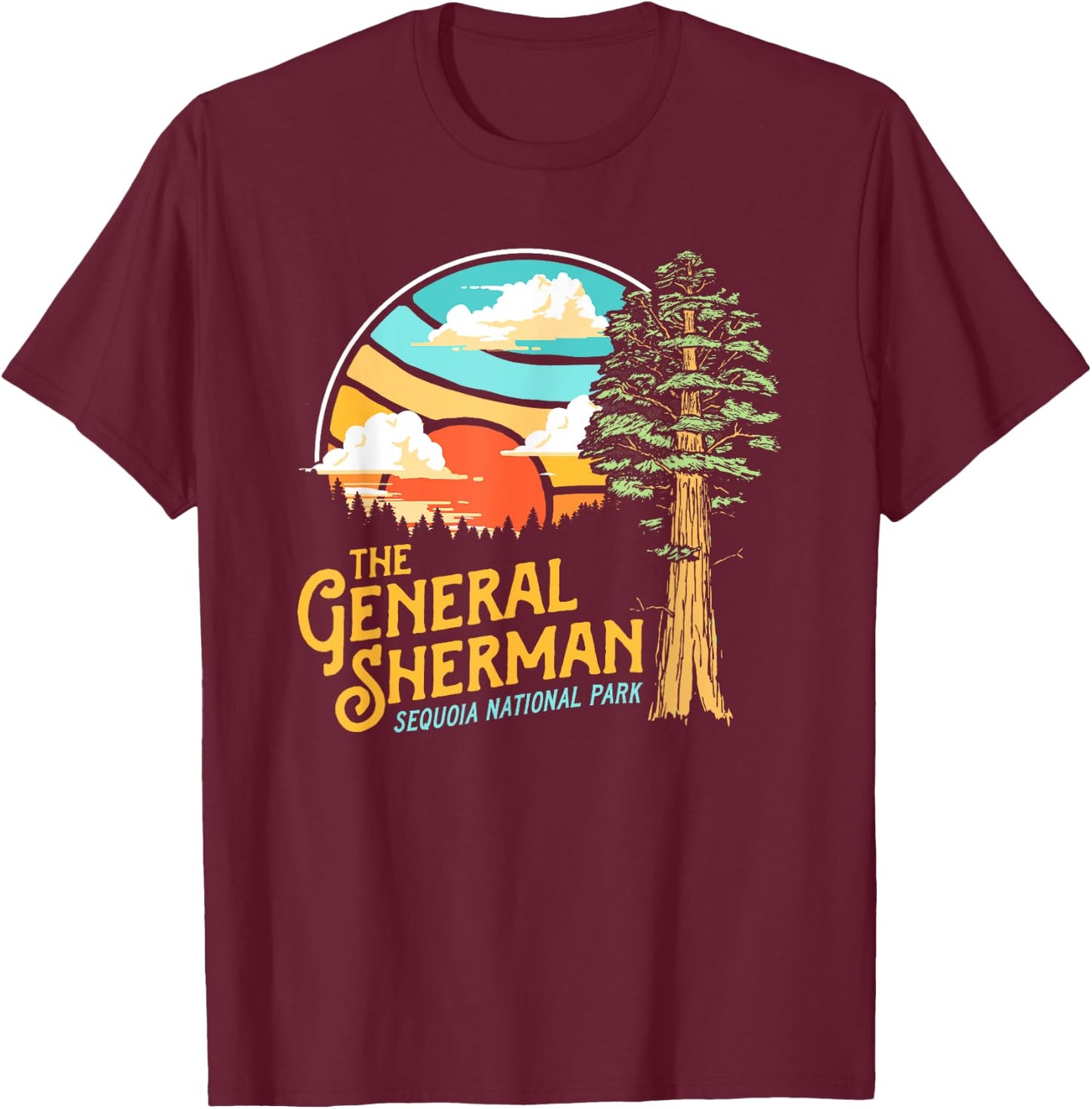 Vintage General Sherman Sequoia National Park Retro Graphic T-Shirt - T-Shirt | Maroon