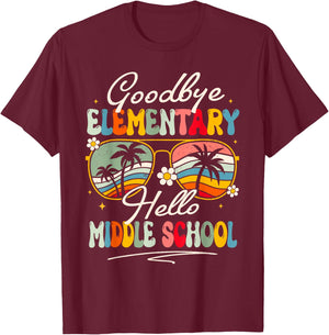 Groovy Goodbye Elementary Hello Middle School Summer Student T-Shirt - T-Shirt | Maroon