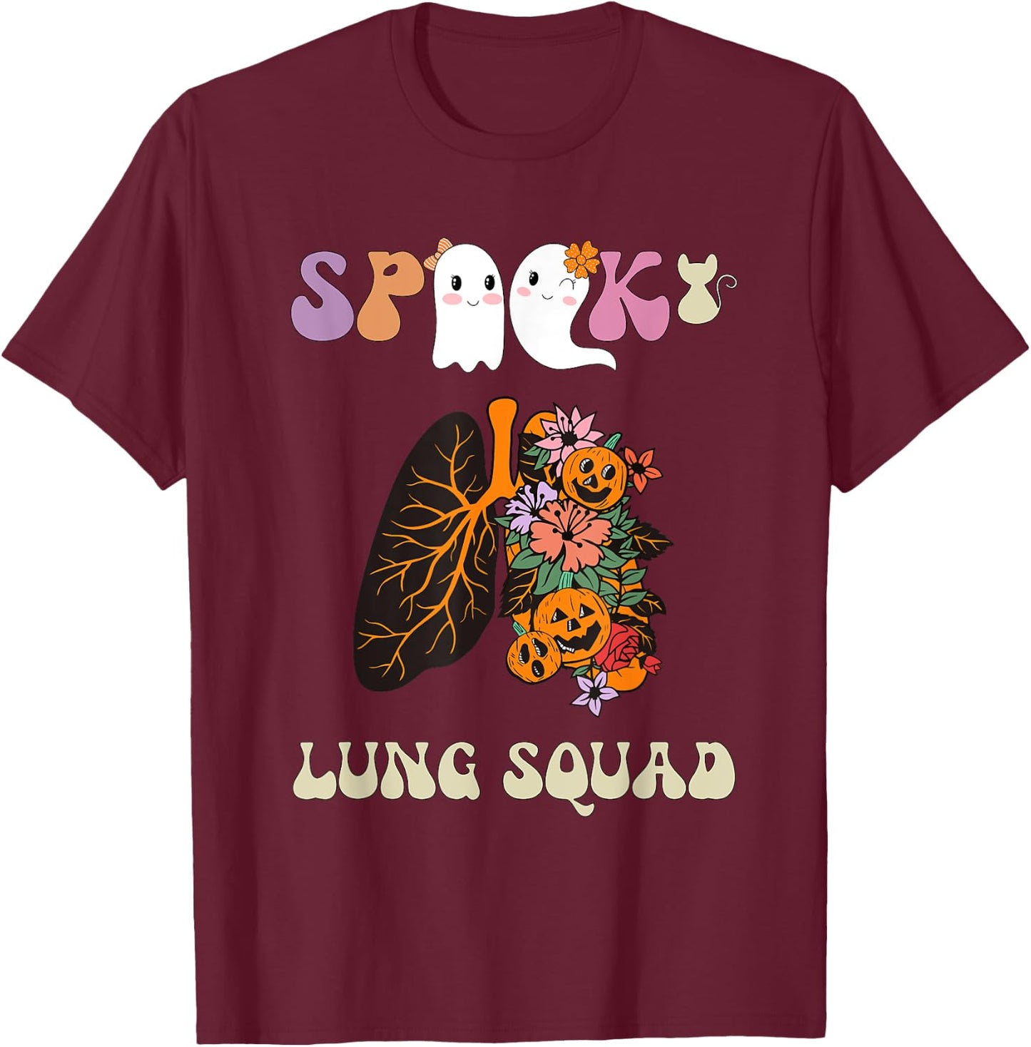 Spooky Lung Squad Respiratory Therapist Halloween T-Shirt - T-Shirt | Maroon