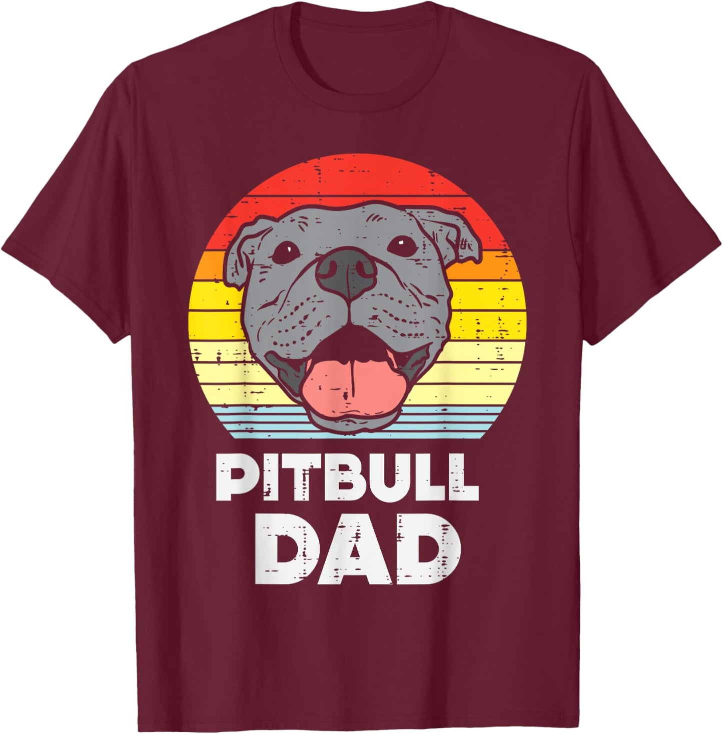 Pitbull Dad Sunset Retro Pittie Pitty Pet Dog Owner Men Gift T-Shirt - T-Shirt | Maroon