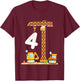 Kids Birthday 4 Year Old Boy Construction Vehicles Digger Crane T-Shirt - T-Shirt | Maroon