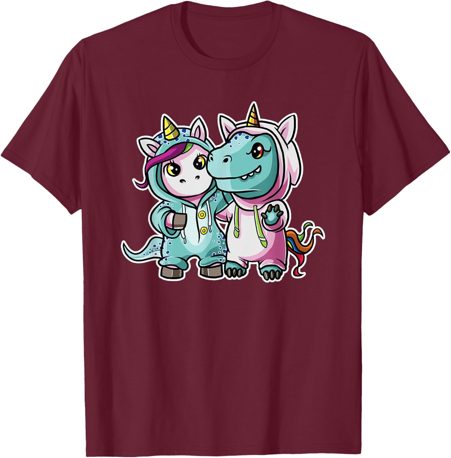 Unicorn T-Rex Best Friends Dinosaur Costume T-Shirt - T-Shirt | Maroon