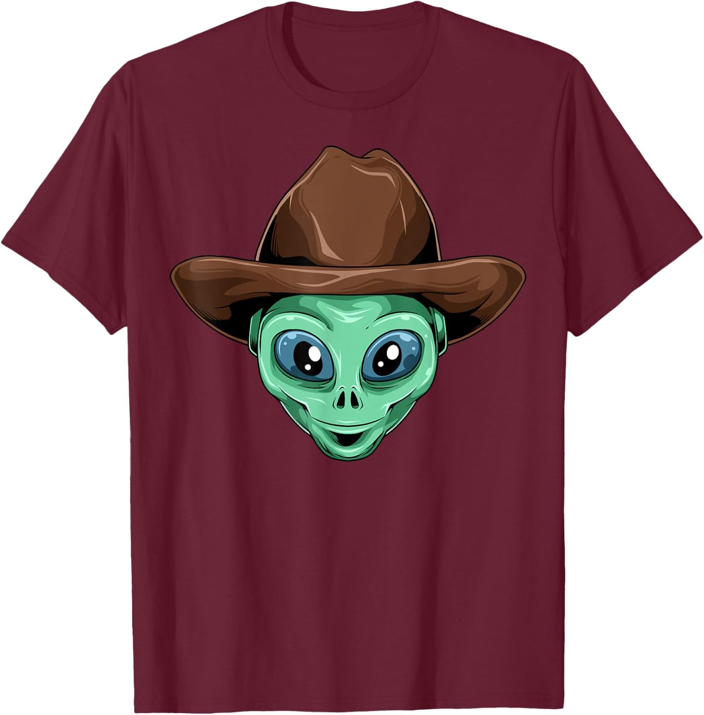 Alien Cowboy Hat UFO Believers Outer Space Cowboy Alien T-Shirt - T-Shirt | Maroon