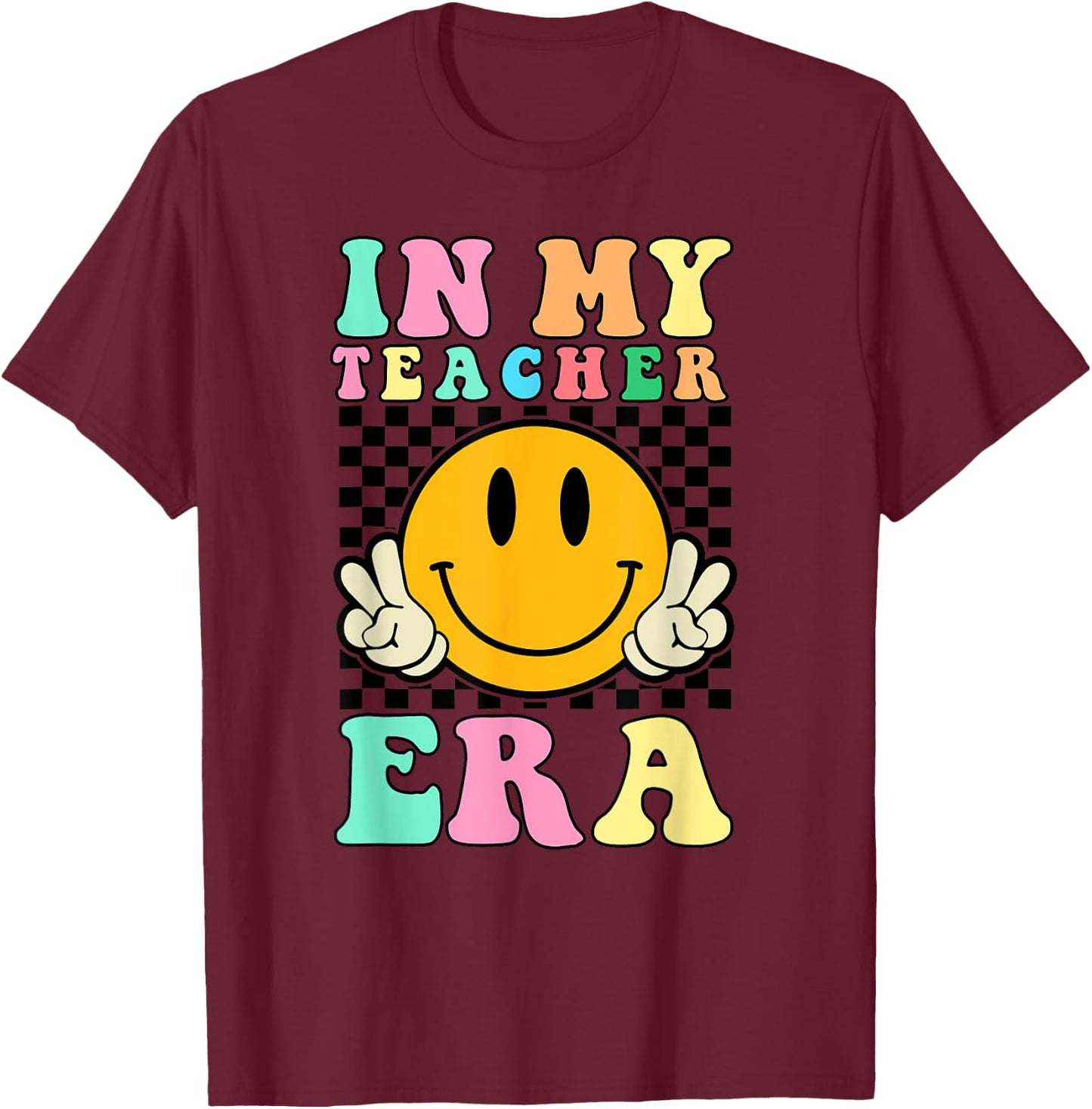 In My Teacher Era Retro Back To School Teacher Student T-Shirt - T-Shirt | Maroon