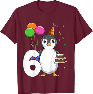 Penguin Birthday 6 Penguin 6th Birthday Outfit Penguin Party T-Shirt - T-Shirt | Maroon