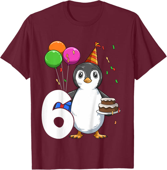 Penguin Birthday 6 Penguin 6th Birthday Outfit Penguin Party T-Shirt - T-Shirt | Maroon