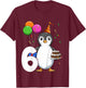 Penguin Birthday 6 Penguin 6th Birthday Outfit Penguin Party T-Shirt - T-Shirt | Maroon