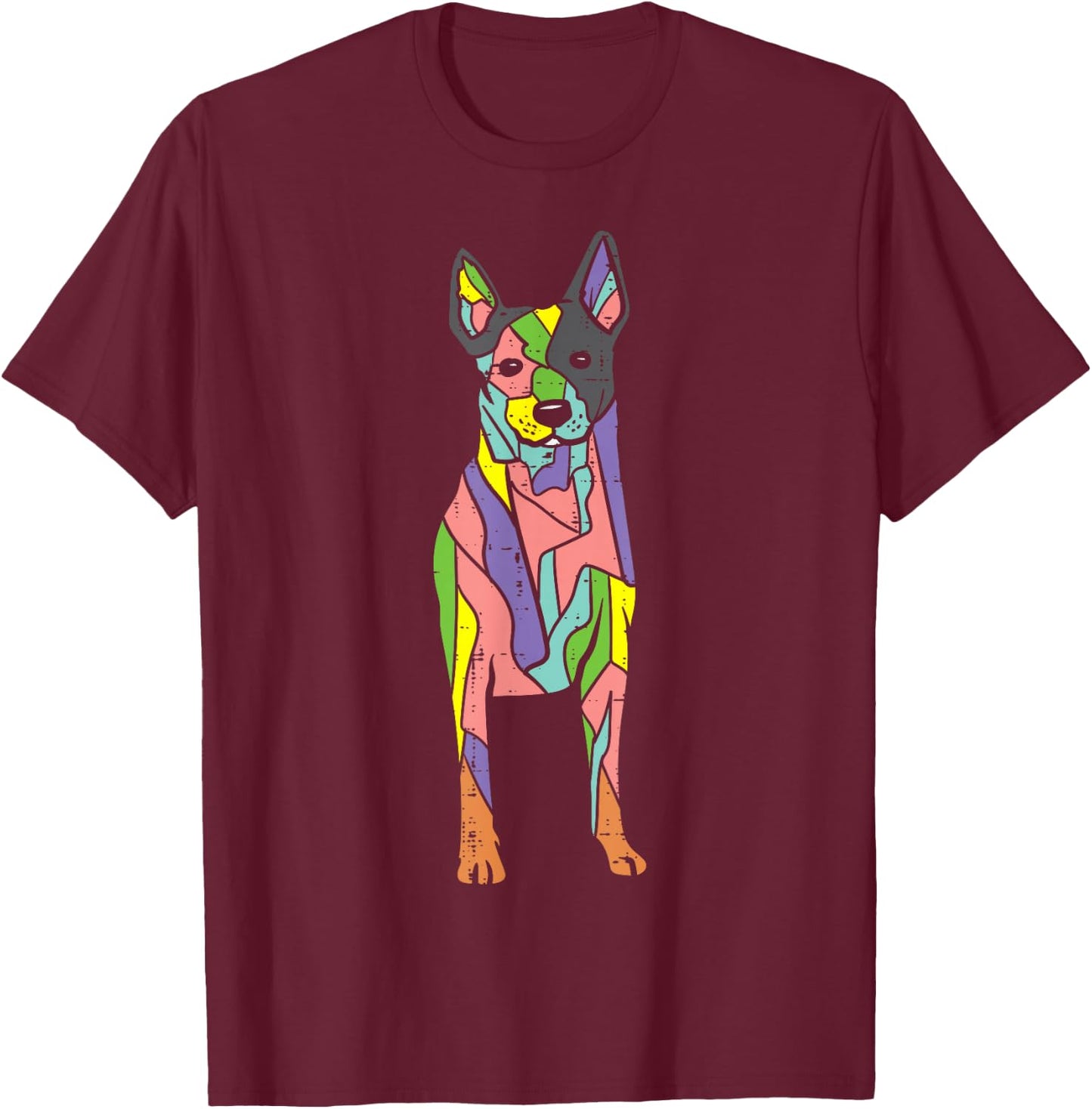 Colorful Heeler Cute Blue Red Australian Cattle Dog Art Gift T-Shirt - T-Shirt | Maroon