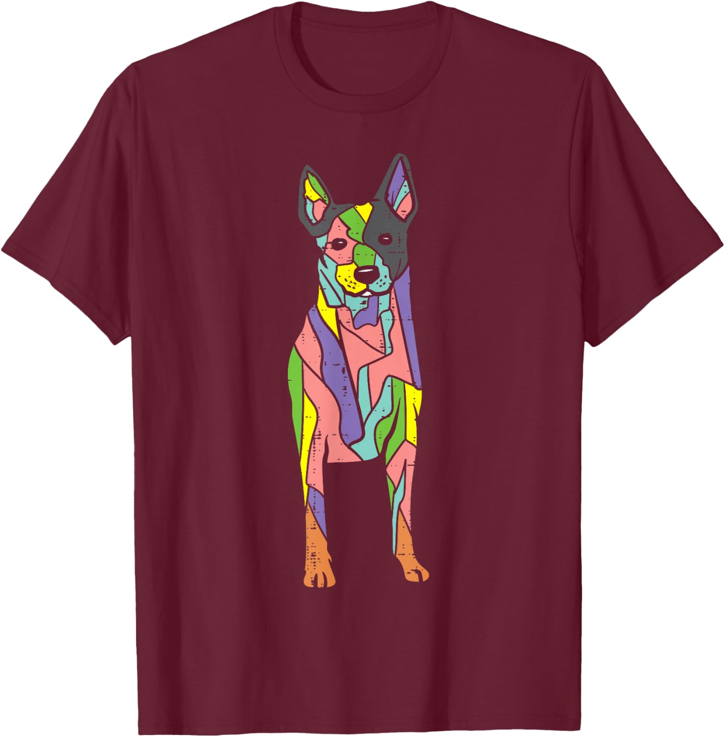 Colorful Heeler Cute Blue Red Australian Cattle Dog Art Gift T-Shirt - T-Shirt | Maroon