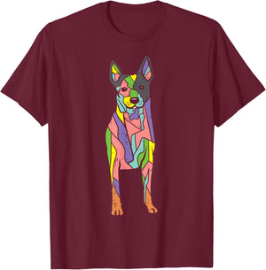 Colorful Heeler Cute Blue Red Australian Cattle Dog Art Gift T-Shirt - T-Shirt | Maroon