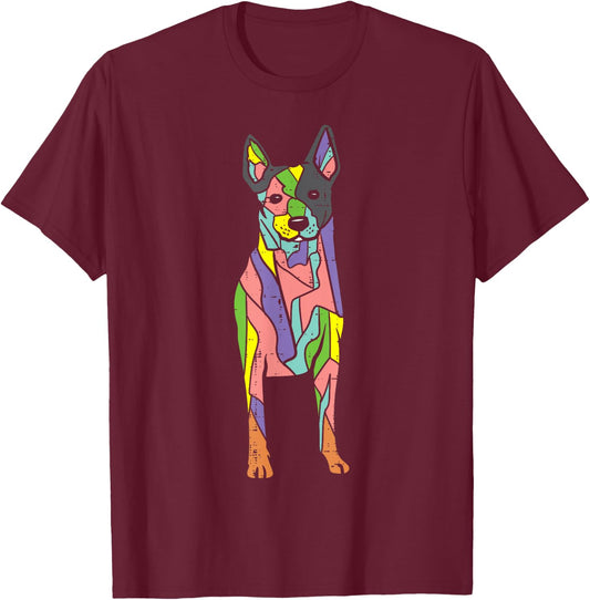 Colorful Heeler Cute Blue Red Australian Cattle Dog Art Gift T-Shirt - T-Shirt | Maroon