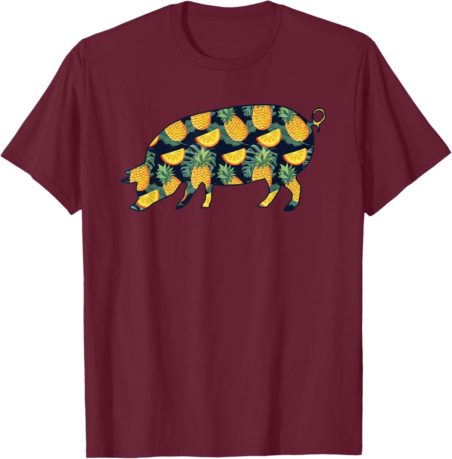 Pineapple Hawaiian Pig Women Men Print Boar Pork Girl Gift T-Shirt - T-Shirt | Maroon