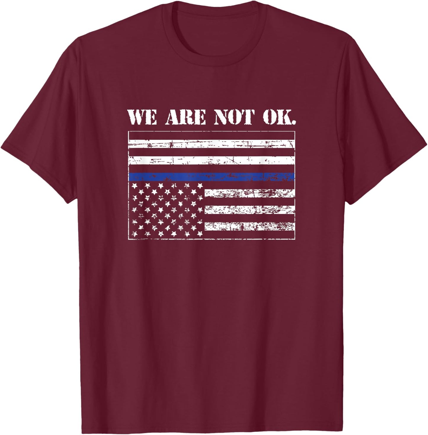 Upside Down Blue Line Flag in Distress T-Shirt - T-Shirt | Maroon