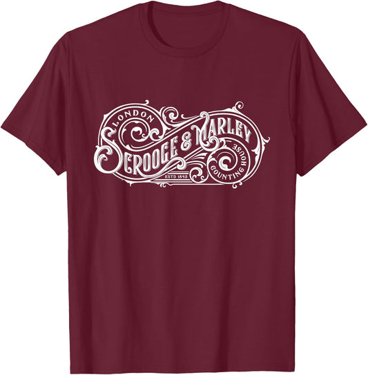 Christmas Carol Scrooge and Marley Counting House Gift T-Shirt - T-Shirt | Maroon