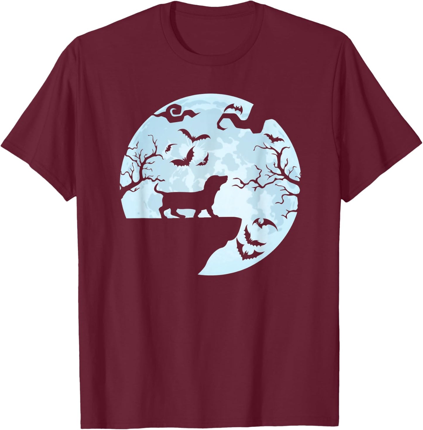 Dachshund And Moon Halloween For Dachshund Lovers T-Shirt - T-Shirt | Maroon