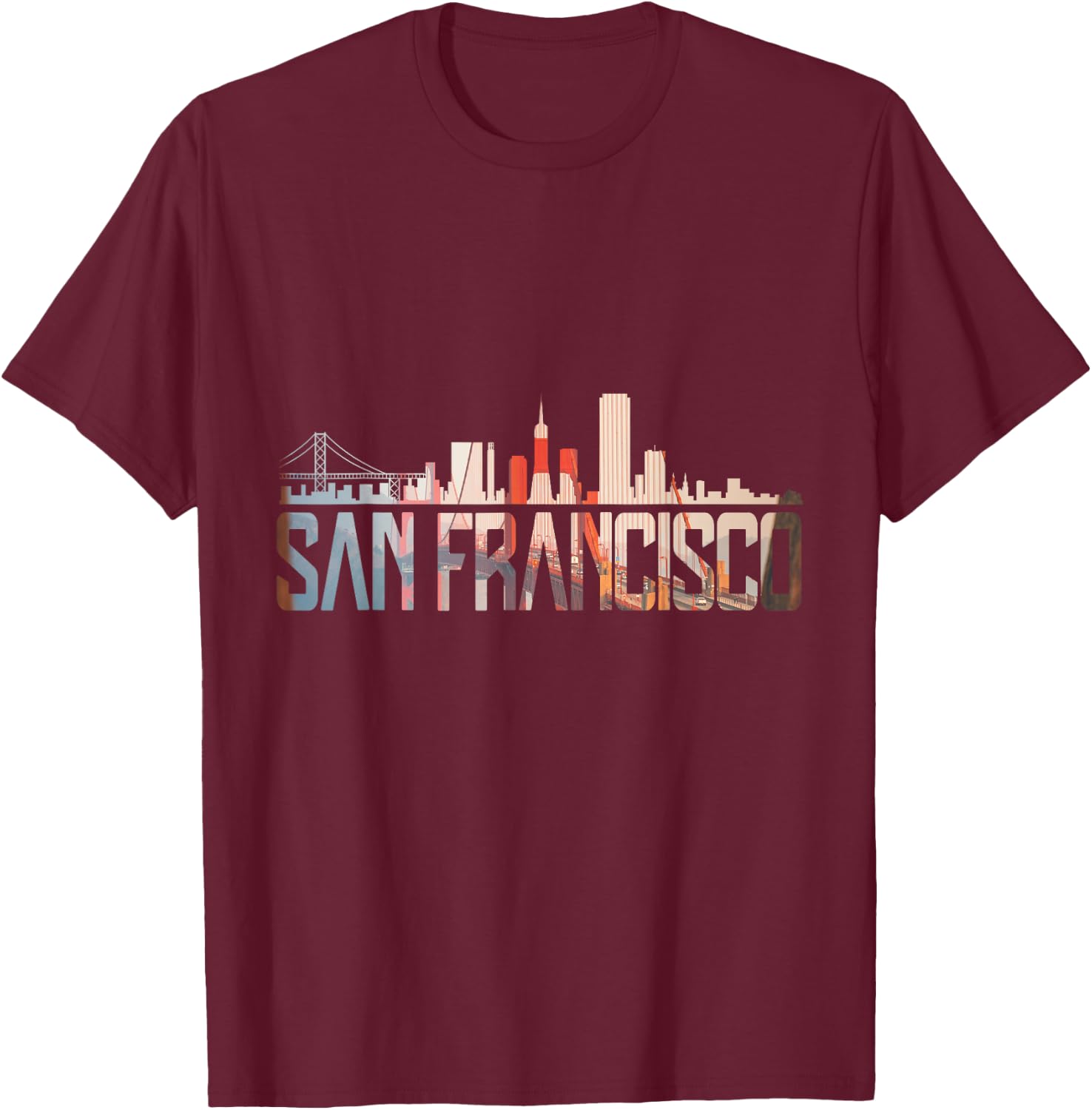 San Francisco Golden Gate Brigde California Skyline T-Shirt - T-Shirt | Maroon